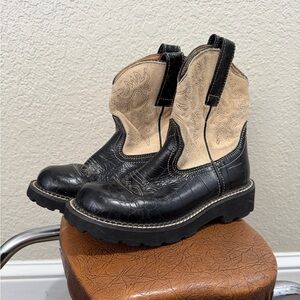 Ariat Women's Fatbaby Two-Tone Black and Beige Western Boots